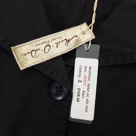 NWT Mod O Doc Women's 2 Black Safari Jacket, Tie Waist Peacoat Pockets $108 - Picture 5 of 6